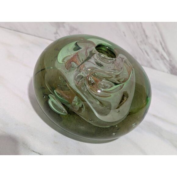 Dominick Labino Father of Art Glass Signed Green Gold Bubble Vase Dated 11 1971 - Picture 1 of 12